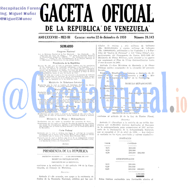 Gaceta Oficial 26143 del 22 Diciembre 1959