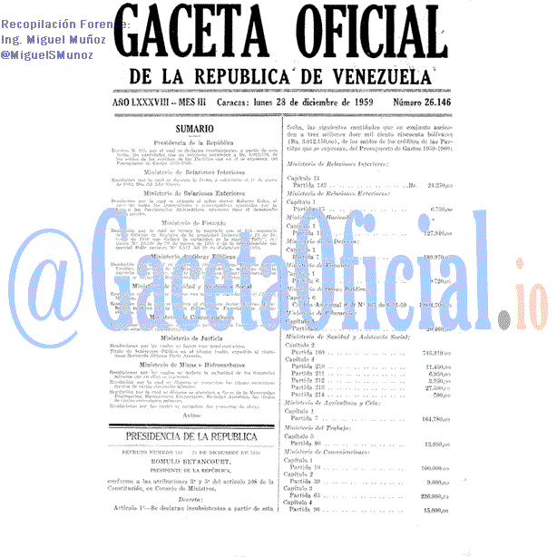 Gaceta Oficial 26146 del 28 Diciembre 1959