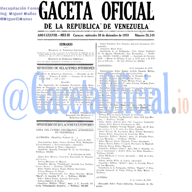 Gaceta Oficial 26148 del 30 Diciembre 1959