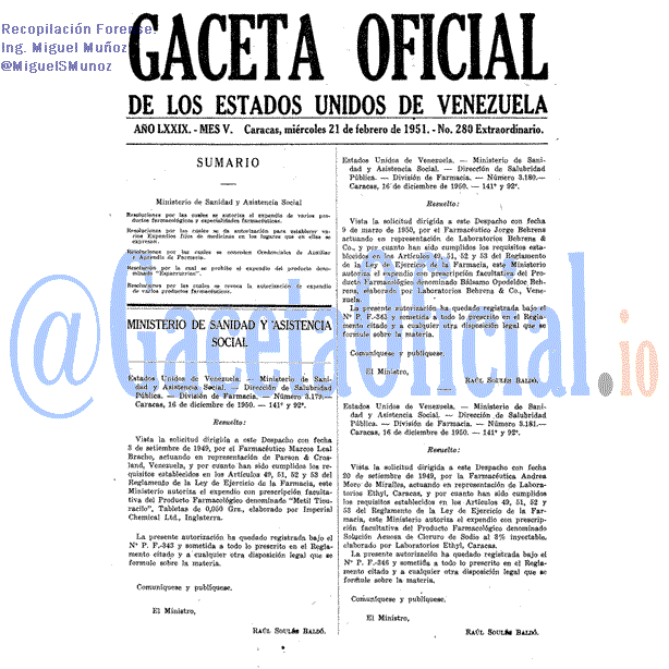 Gaceta Oficial 280 del 21 Febrero 1951