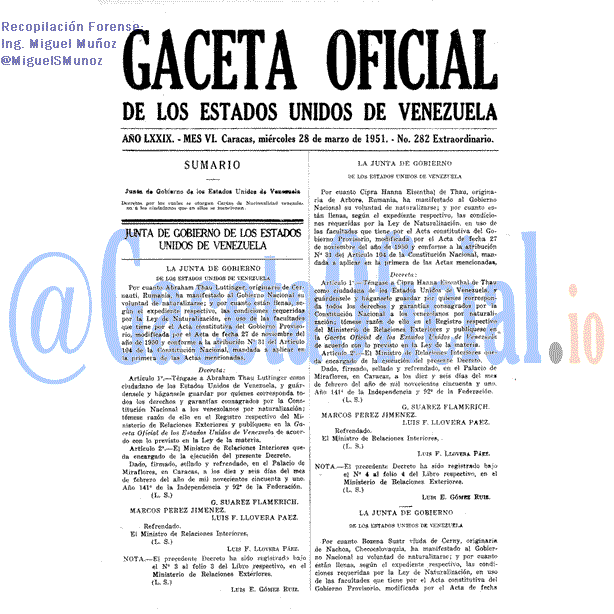 Gaceta Oficial 282 del 28 Marzo 1951