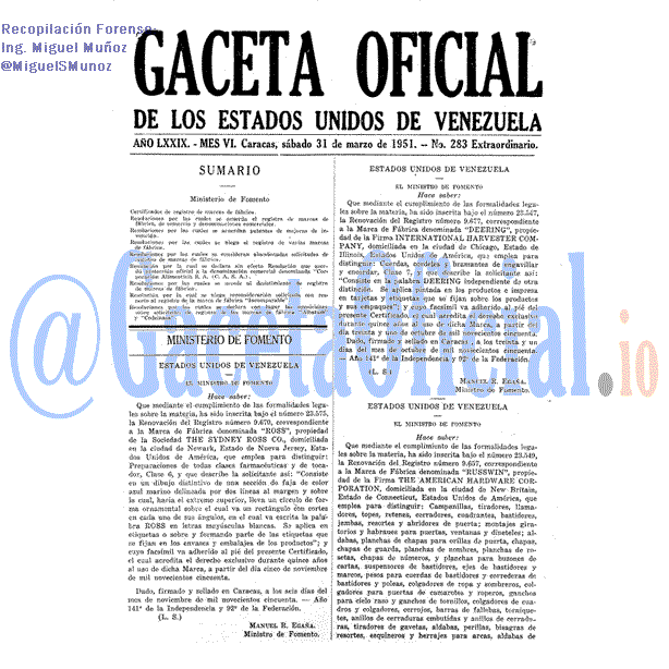 Gaceta Oficial 283 del 31 Marzo 1951