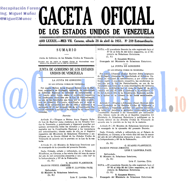Gaceta Oficial 289 del 28 Abril 1951