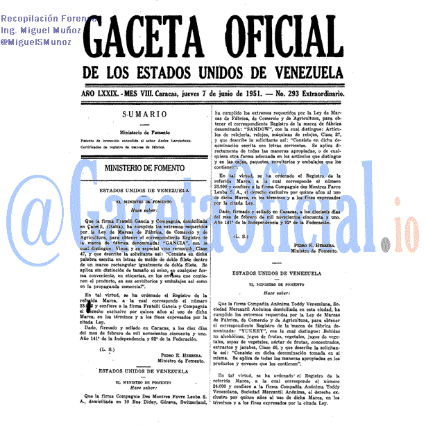 Gaceta Oficial 293 del 7 Junio 1951