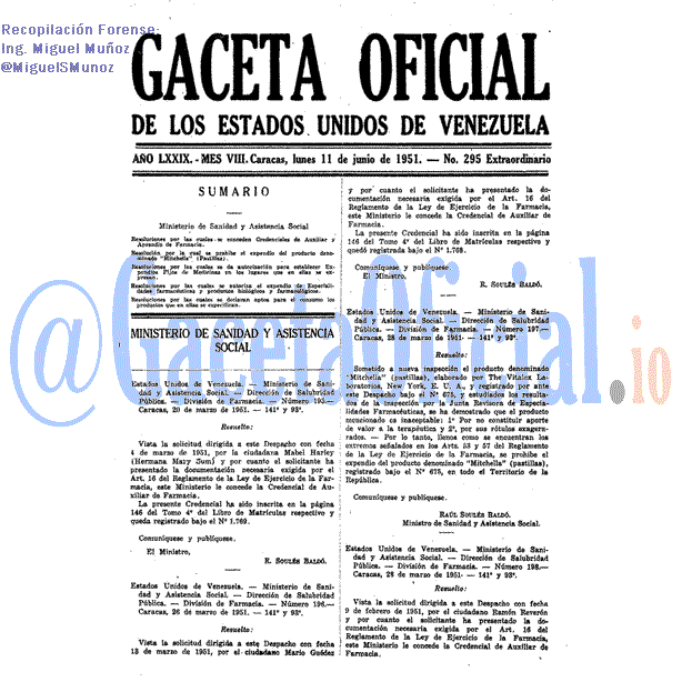 Gaceta Oficial 295 del 11 Junio 1951