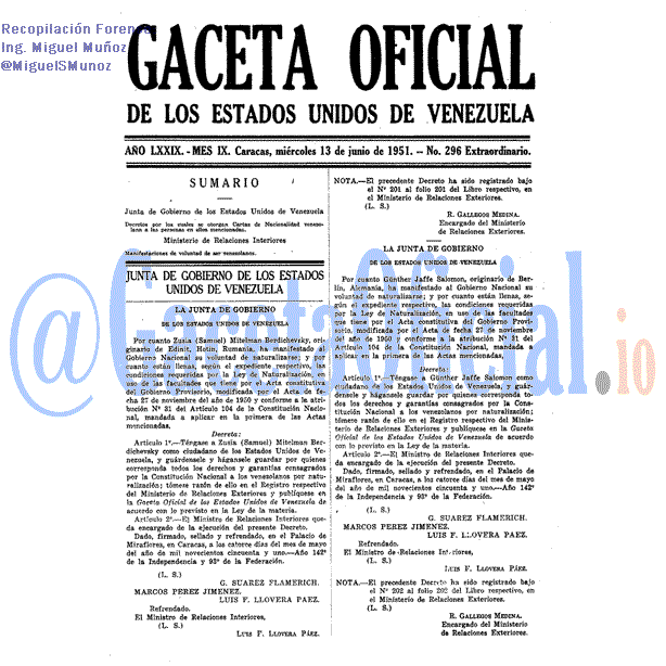 Gaceta Oficial 296 del 13 Junio 1951