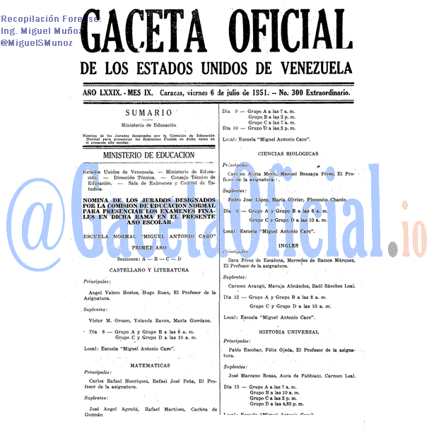 Gaceta Oficial 300 del 6 Julio 1951