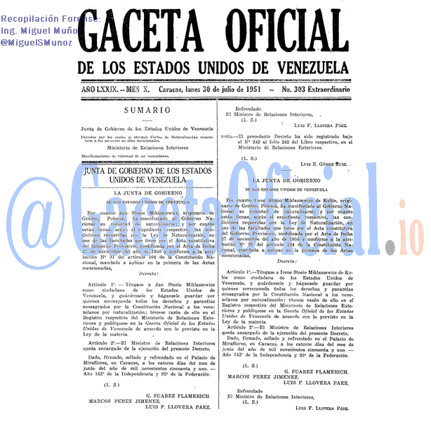 Gaceta Oficial 303 del 30 Julio 1951