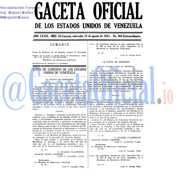 Gaceta Oficial 304 del 18 Agosto 1951