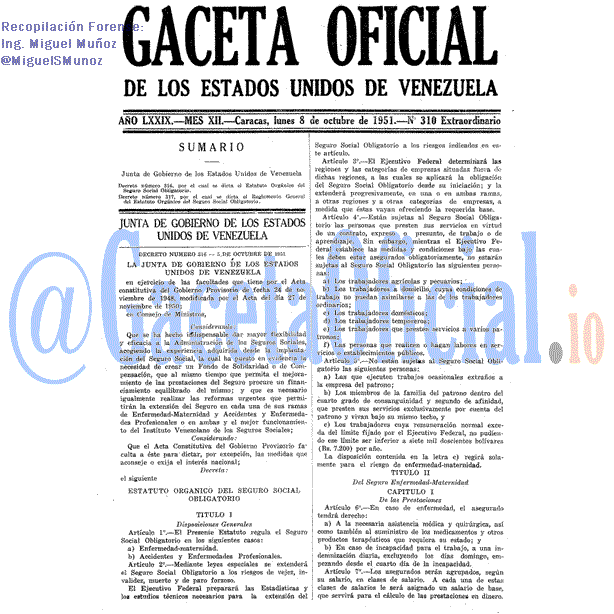 Gaceta Oficial 310 del 8 Octubre 1951