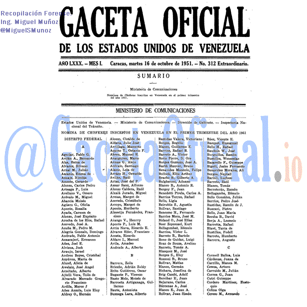 Gaceta Oficial 312 del 16 Octubre 1951