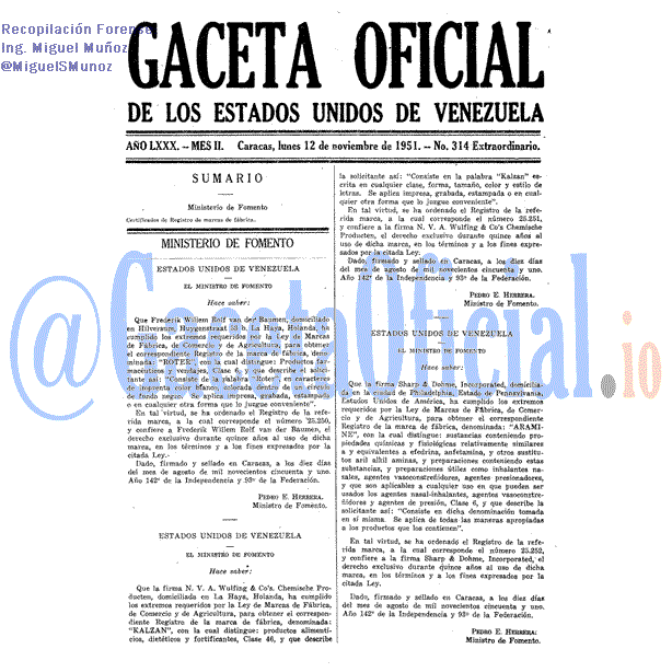 Gaceta Oficial 314 del 12 Noviembre 1951