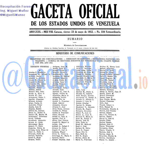 Gaceta Oficial 338 del 23 Mayo 1952