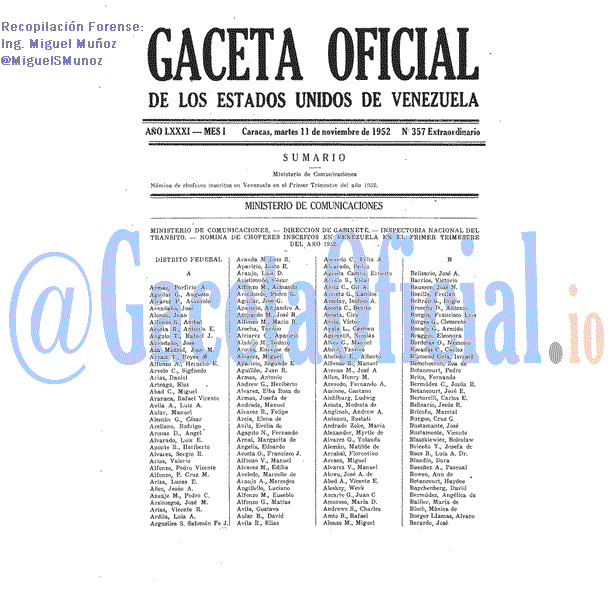 Gaceta Oficial 357 del 11 Noviembre 1952