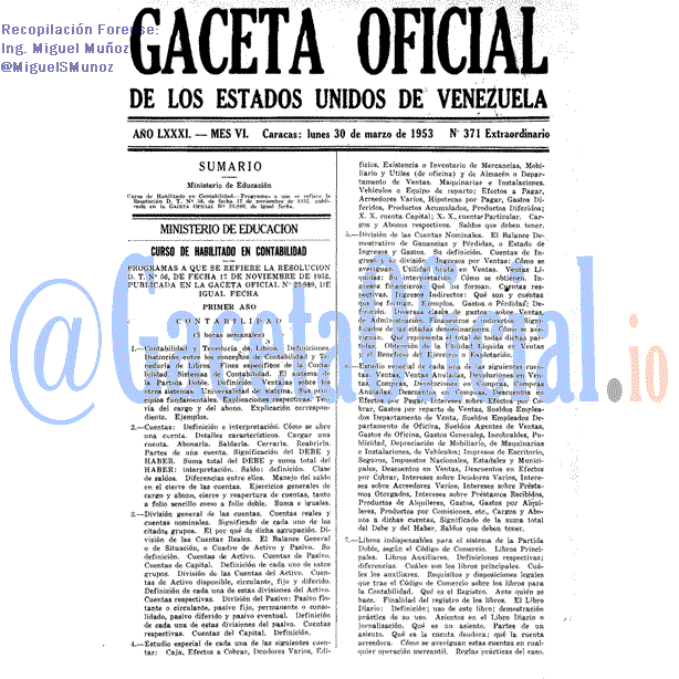 Gaceta Oficial 371 del 30 Marzo 1953