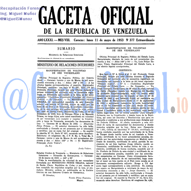 Gaceta Oficial 377 del 11 Mayo 1953