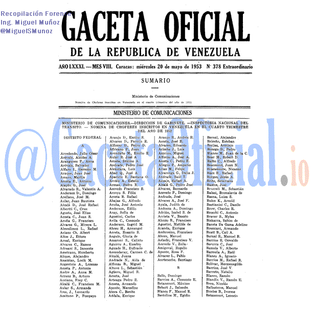 Gaceta Oficial 378 del 20 Mayo 1953