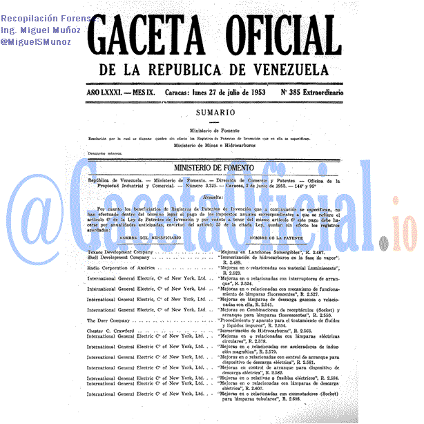 Gaceta Oficial 385 del 27 Julio 1953