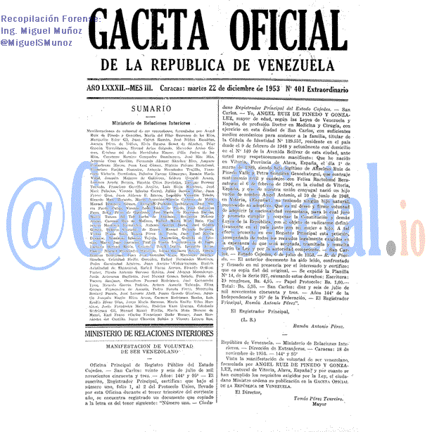 Gaceta Oficial 401 del 22 Diciembre 1953