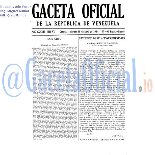 Gaceta Oficial 409 del 30 Abril 1954