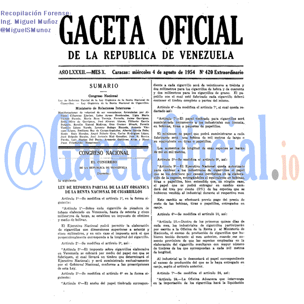 Gaceta Oficial 420 del 4 Agosto 1954
