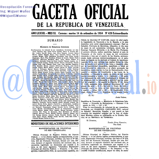 Gaceta Oficial 428 del 14 Septiembre 1954