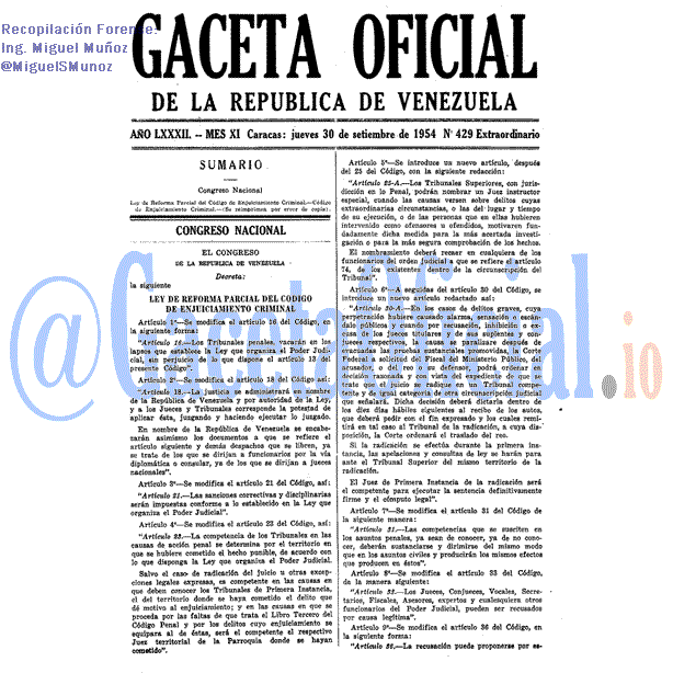 Gaceta Oficial 429 del 30 Septiembre 1954