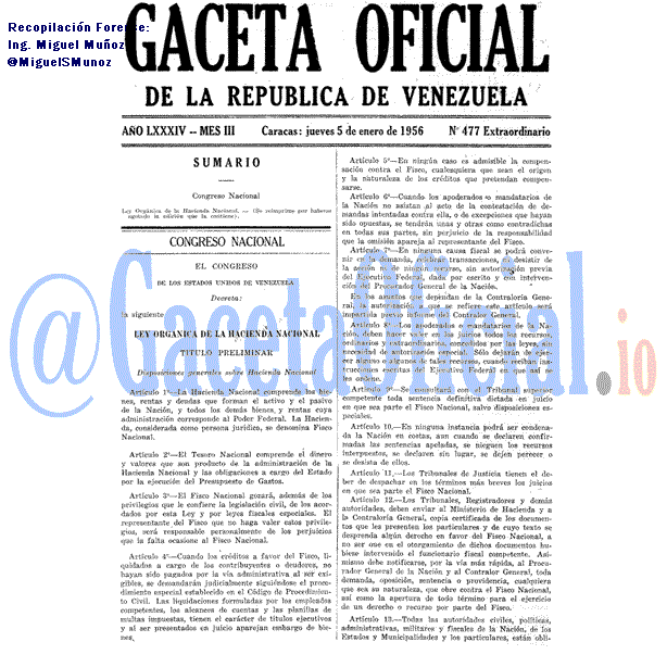 Gaceta Oficial 477 del 5 Enero 1956