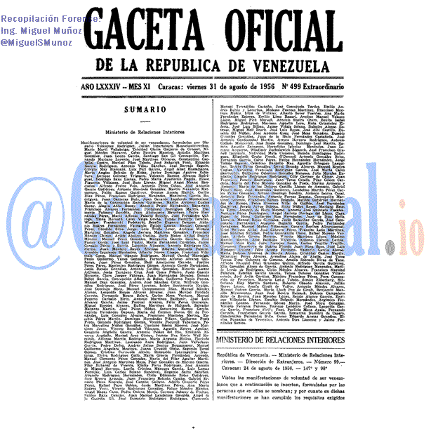 Gaceta Oficial 499 del 31 Agosto 1956