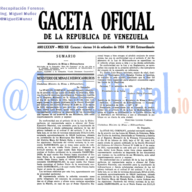 Gaceta Oficial 501 del 14 Septiembre 1956