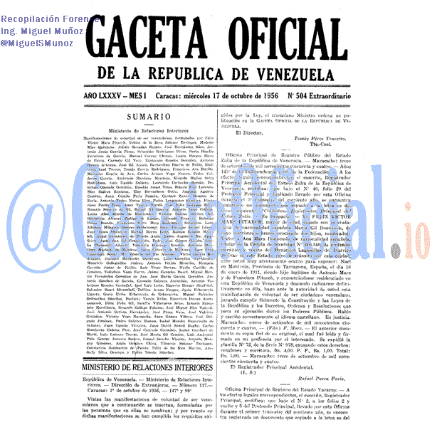 Gaceta Oficial 504 del 17 Octubre 1956