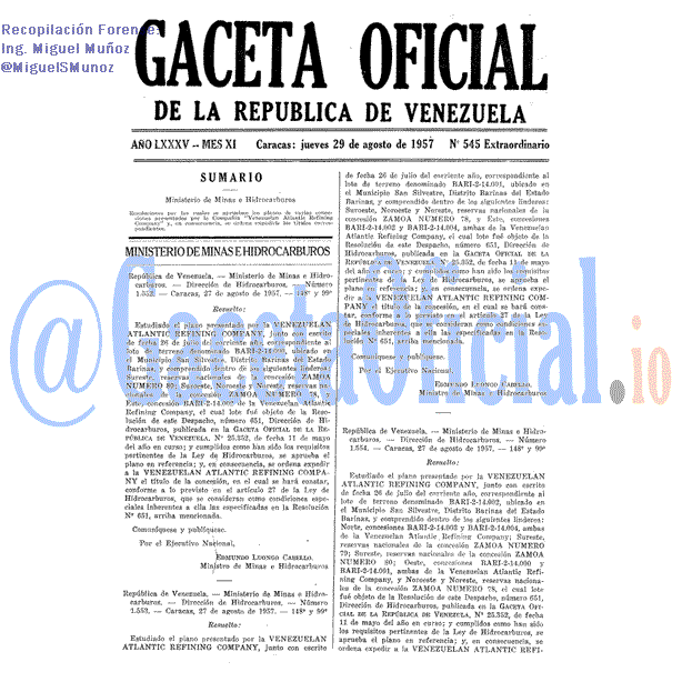 Gaceta Oficial 545 del 29 Agosto 1957
