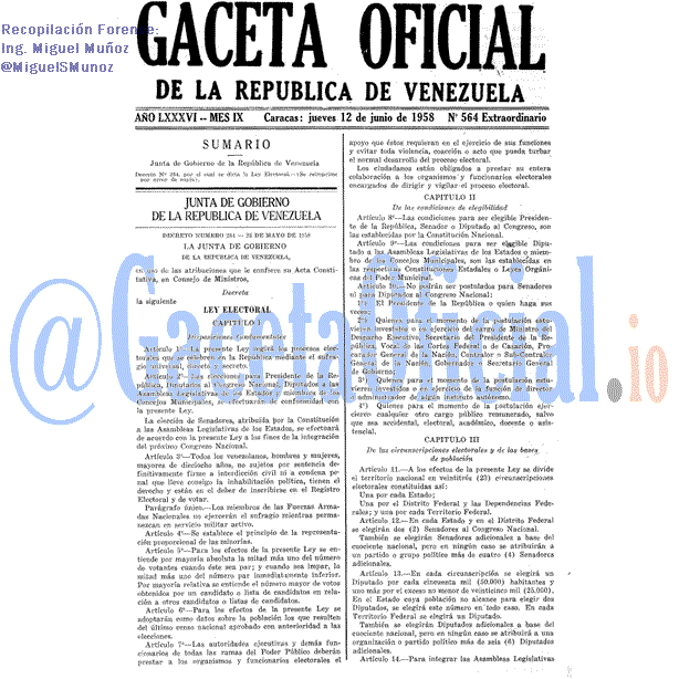 Gaceta Oficial 564 del 12 Junio 1958