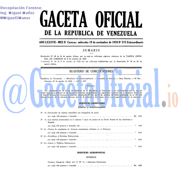 Gaceta Oficial 575 del 19 Noviembre 1958