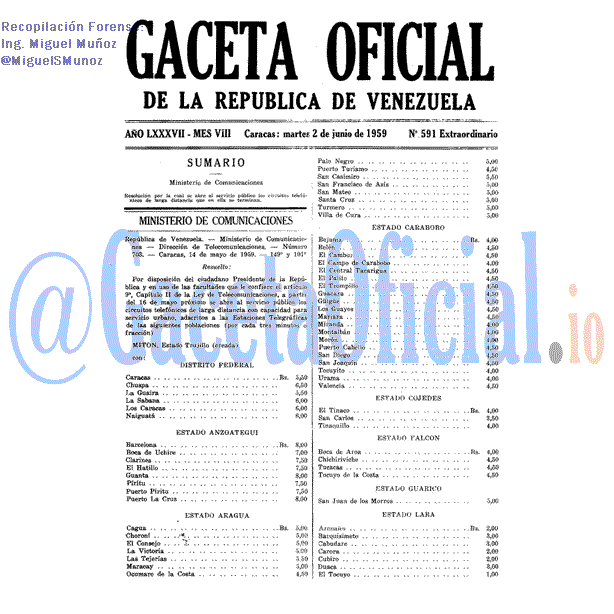 Gaceta Oficial 591 del 2 Junio 1959