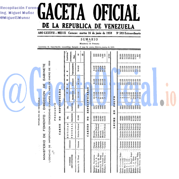 Gaceta Oficial 593 del 16 Junio 1959