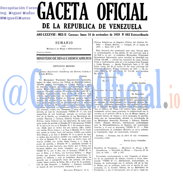 Gaceta Oficial 602 del 16 Noviembre 1959