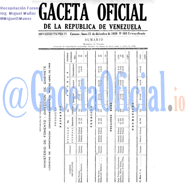 Gaceta Oficial 603 del 21 Diciembre 1959