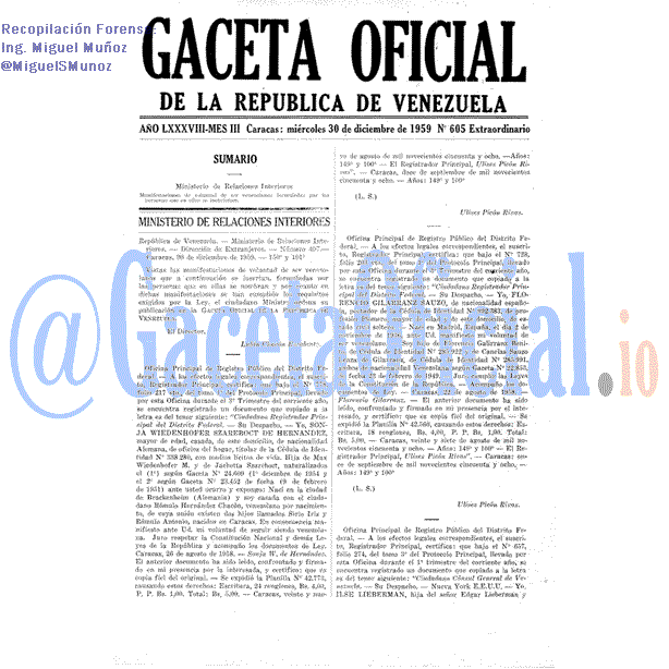 Gaceta Oficial 605 del 30 Diciembre 1959