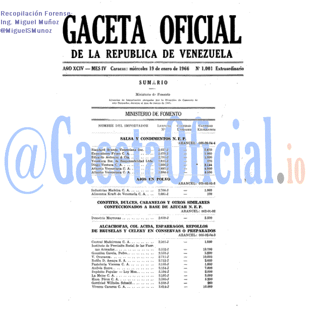 Gaceta Oficial 1001 del 19 Enero 1966