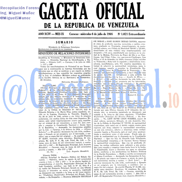 Gaceta Oficial 1021 del 6 Julio 1966