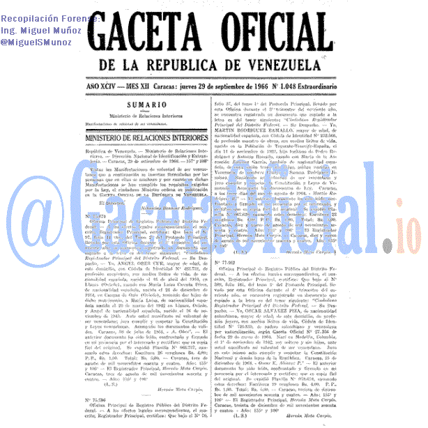 Gaceta Oficial 1048 del 29 Septiembre 1966
