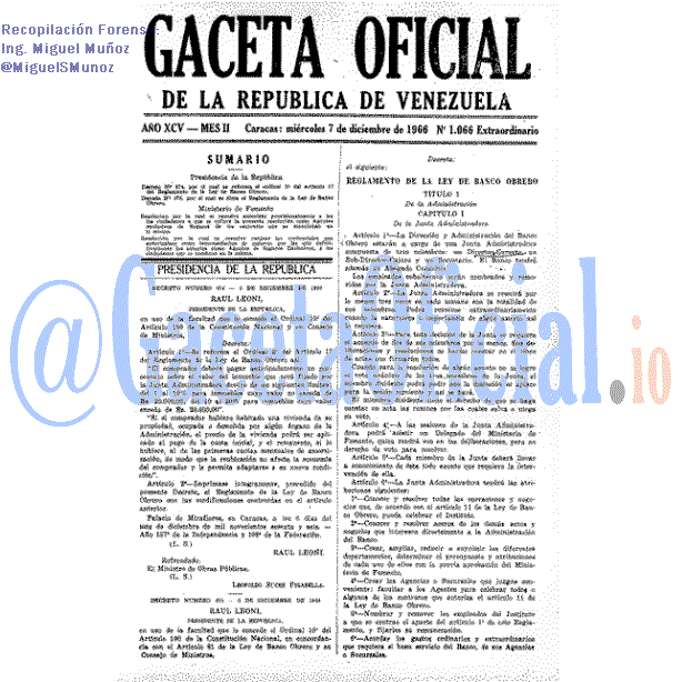 Gaceta Oficial 1066 del 7 Diciembre 1966