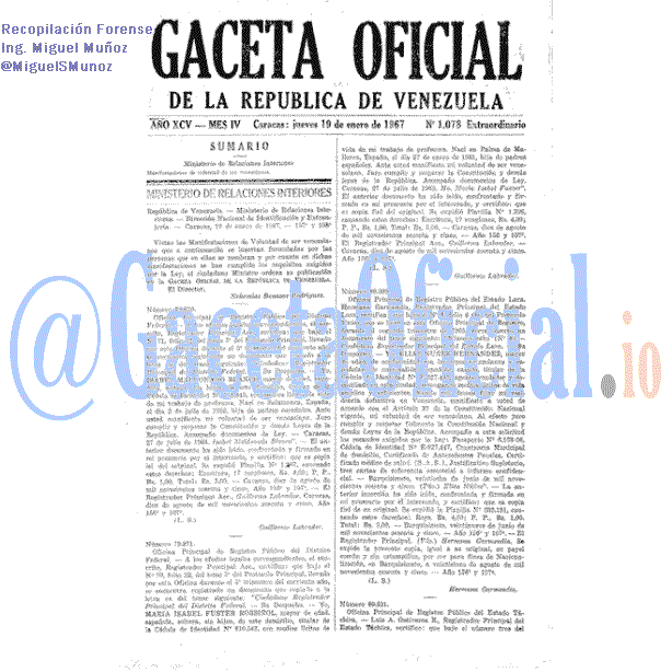 Gaceta Oficial 1078 del 19 Enero 1967