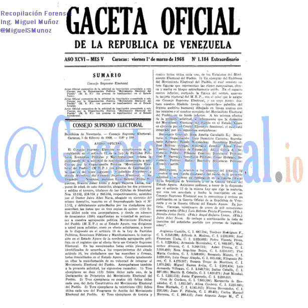 Gaceta Oficial 1184 del 1 Marzo 1968