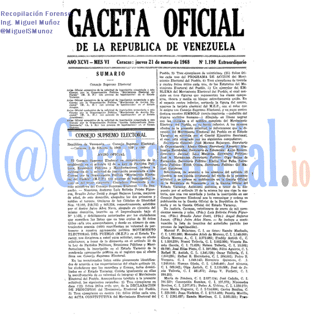 Gaceta Oficial 1190 del 21 Marzo 1968