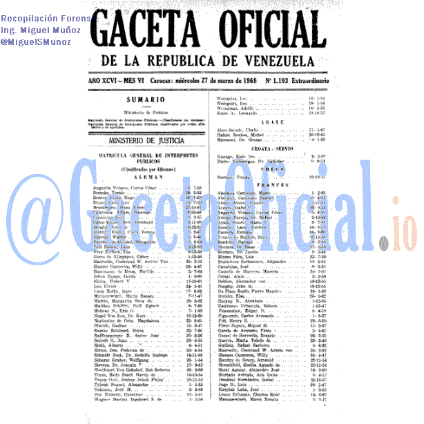 Gaceta Oficial 1193 del 27 Marzo 1968