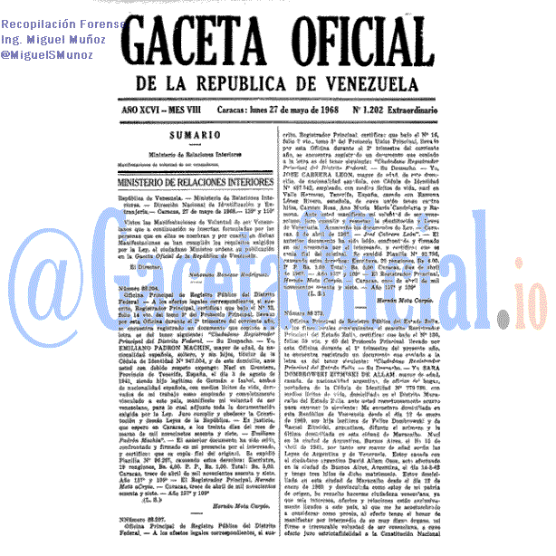 Gaceta Oficial 1202 del 27 Mayo 1968