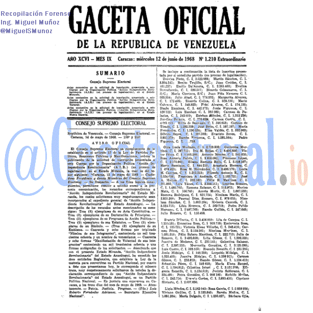 Gaceta Oficial 1210 del 12 Junio 1968