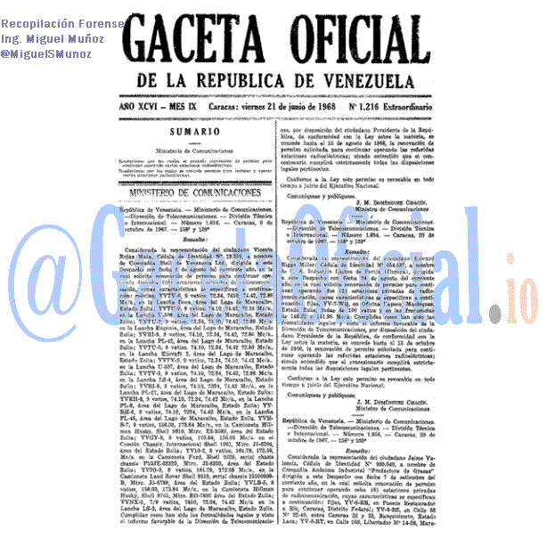 Gaceta Oficial 1216 del 21 Junio 1968